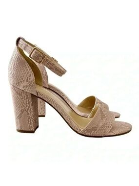 Expression Block Heel Sandals Ankle Straps Pink Cream Snakeskin Size 8